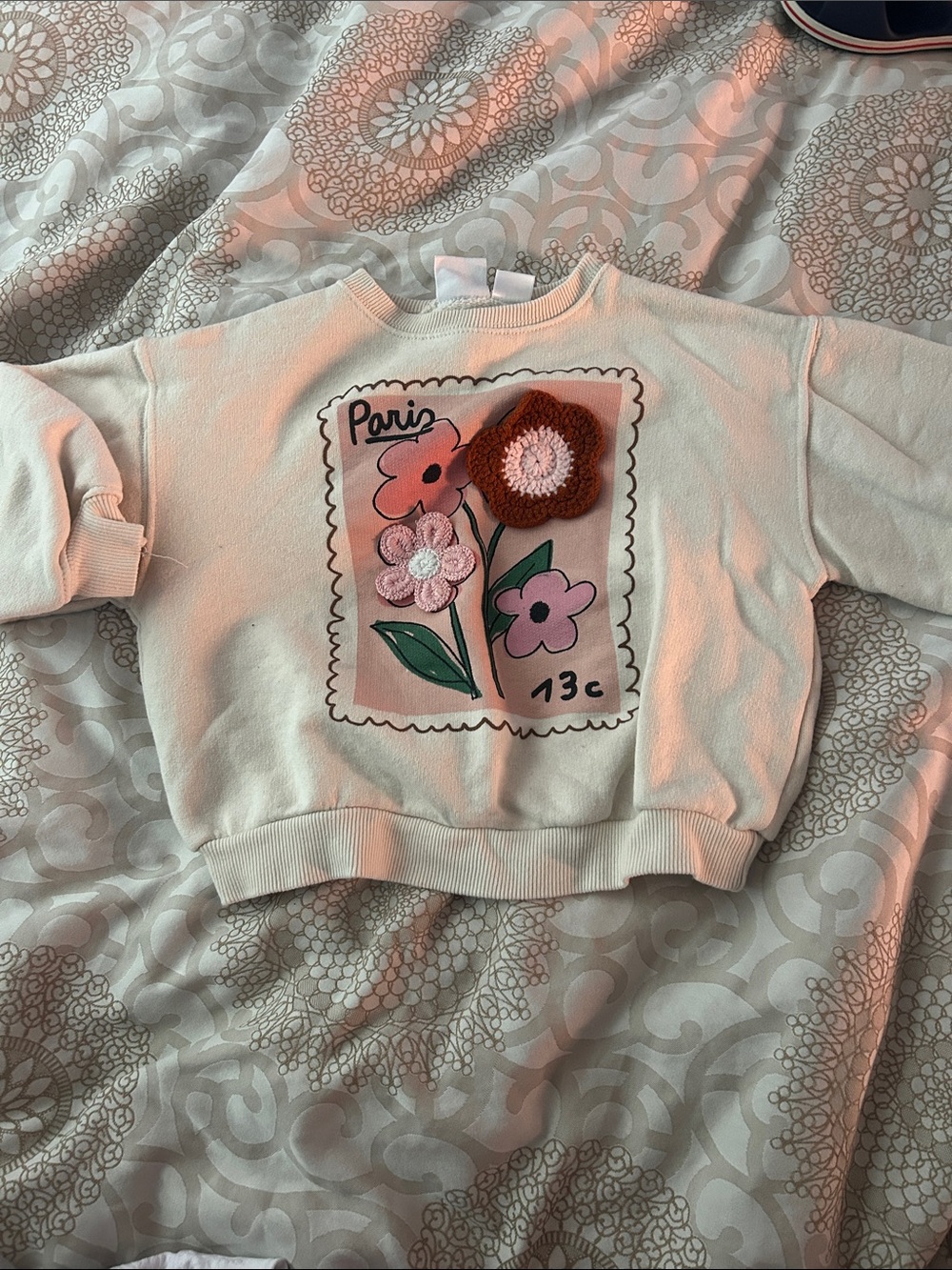 Zara Cream Floral Paris Stamp Sweatshirt kids size 4